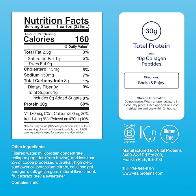 Vital Proteins® Chocolate Collagen &amp Protein Shake 30g Total Protein Including 10g Collagen Peptides Healthy Hair Skin Nails &amp Joints**