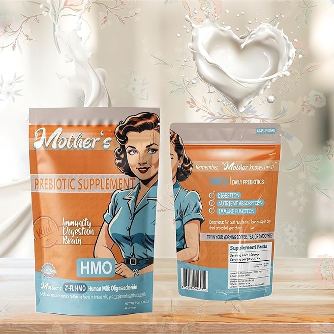 HMO Prebiotic Supplement for Adults - Mother's 2'-FL Human Milk Oligosaccharide Powder - Gut Health Immunity &amp Digestion Support 90g (45 Servings) Non-GMO