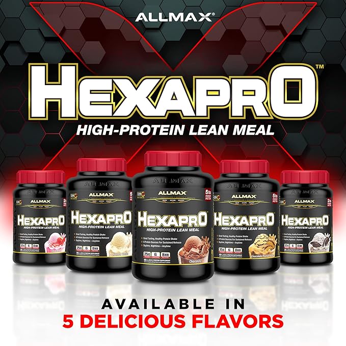ALLMAX HEXAPRO Chocolate - 5 lb - 25 Grams of Protein Per Serving - 8-Hour Sustained Release - Zero Sugar - 52 Servings