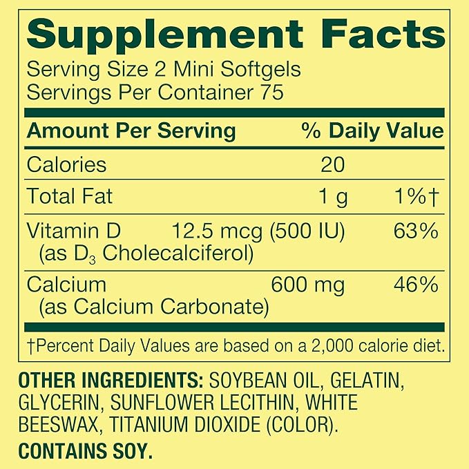 SV Calcium 600mg with Vitamin D3 Bone &amp Teeth Support 150 Mini Softgels – Easy to Swallow Gluten-Free Non-GMO Set by Basketgoods