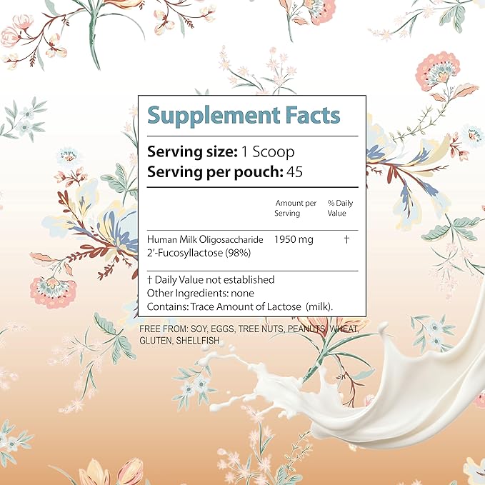 HMO Prebiotic Supplement for Adults - Mother's 2'-FL Human Milk Oligosaccharide Powder - Gut Health Immunity &amp Digestion Support 90g (45 Servings) Non-GMO