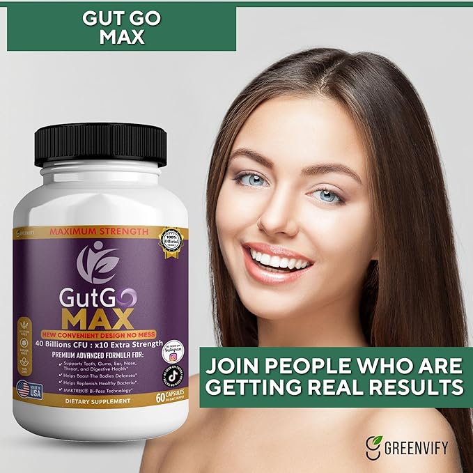GutGo Max Probiotic Supplement 40 Billion CFU 60 Capsules Maximum Strength Gluten Free Sugar Free (1)