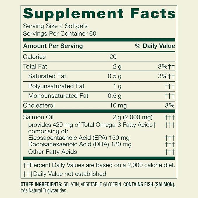 SUREFECT Spring Valley Norwegian Salmon Oil 1000mg - 120 Softgels - Omega-3 EPA &amp DHA - Heart &amp Brain Support Organizer.
