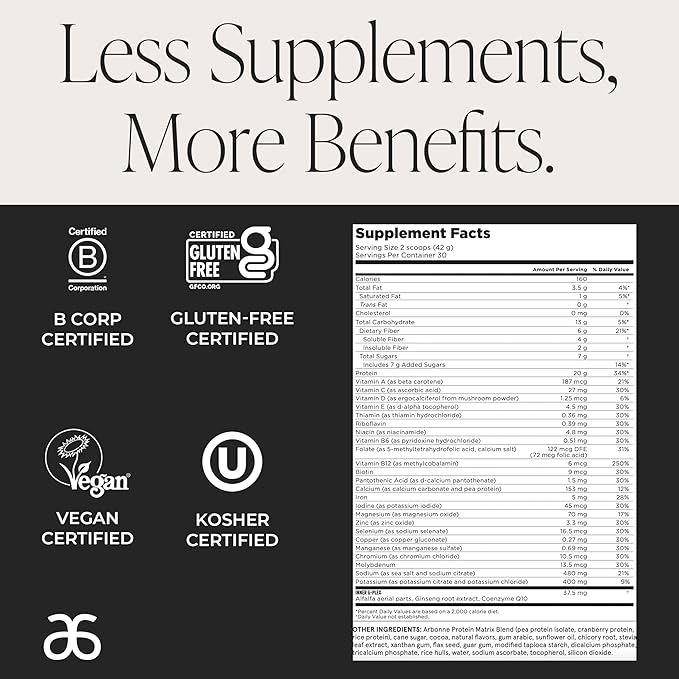 Arbonne Feelfit Pea Protein Shake - Daily Supplement Powder Vegan Protein for Support of Overall Health Energy and Well-Being Chocolate