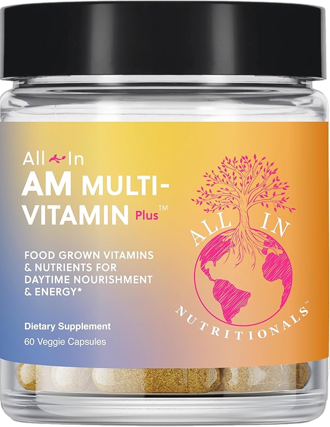 All In Nutritionals AM Multi-Vitamin +: Vegan Food-Based Multivitamin with Vitamin D3 K2 B12 Iron and Ionic Fulvic Acid