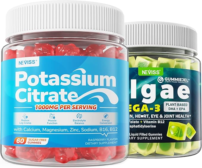 2 Pack Vegan Omega-3 Gummies + 2 Pack Potassium Citrate 1000mg Gummies