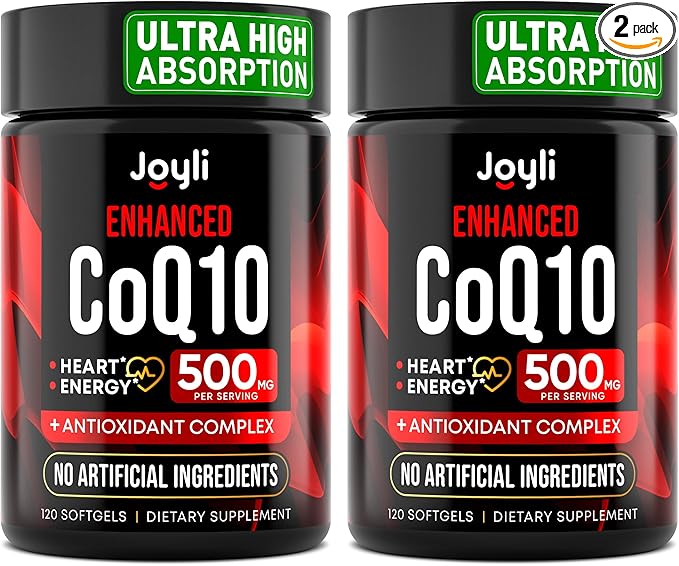 JOYLI Nutrition 2 Pack CoQ10 500mg - High Absorption Coenzyme Q10 Supplement - Co Q 10 for Energy &amp Vitality - Alternative to CoQ10 400mg &amp 300mg - 240 Softgels