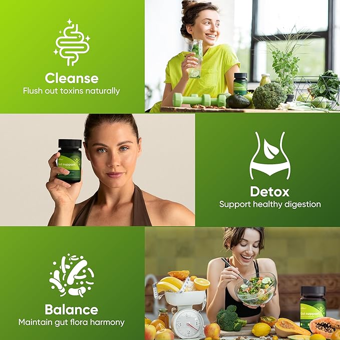 Gut Support Capsules - 15-Day Digestive Support with Psyllium Husk &amp Senna Leaf - Aids Bowel Function &amp Gut Wellness - 60 Active Capsules (1PCS)
