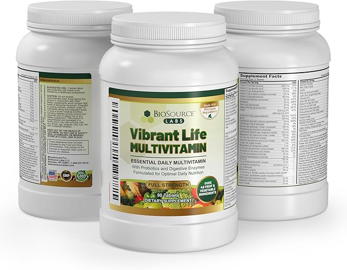 Vibrant Life Multivitamin with Probiotics Digestive Enzymes &amp B-Complex – Over 45 Fruits and Veggies Non-GMO Gluten-Free Daily Vitamins &amp Minerals for Men &amp Women (30-Day Supply)