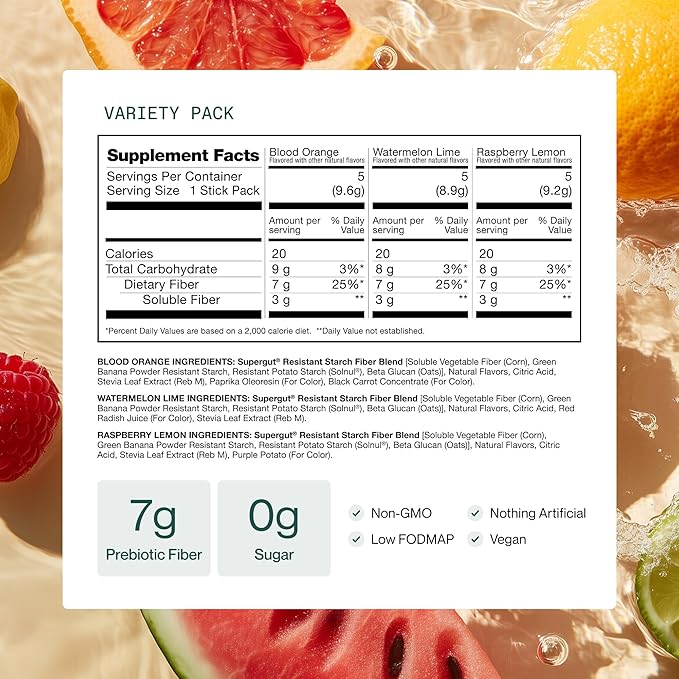 Supergut GLP1 Daily Support Variety Pack - High Fiber GLP-1 Supplement Powder for Women &amp Men - Sugar-Free Drink Mix for Gut Health &amp Digestive Support (15 Servings)
