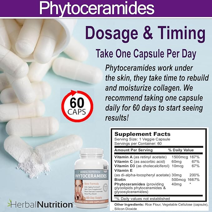 Herbal Nutrition Phytoceramides Rice Based with Biotin Vitamin A C D and E 4 Bottle Pack 40mg