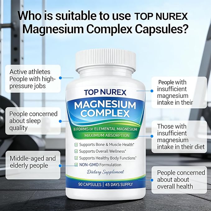 Top Nurex Magnesium Complex Ultra for Women 1000mg – 8 Elemental Magnesium Blend with Glycinate Citrate Malate &amp Taurate High Absorption Magnesium Supplement for Daily Wellness Vegan Non-GMO