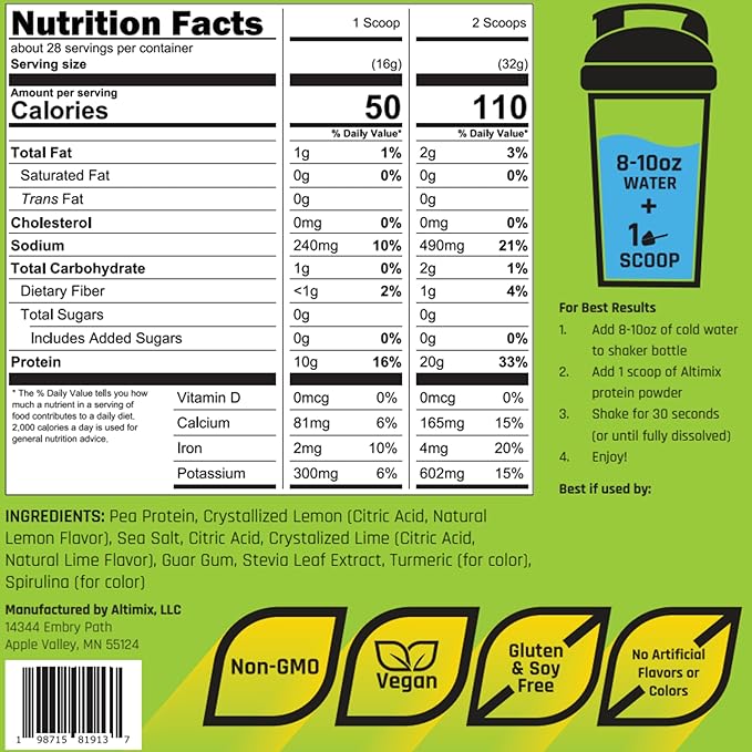 Protein + Electrolyte Drink Mix | Lemon Lime | 1 Lbs | 28 Servings