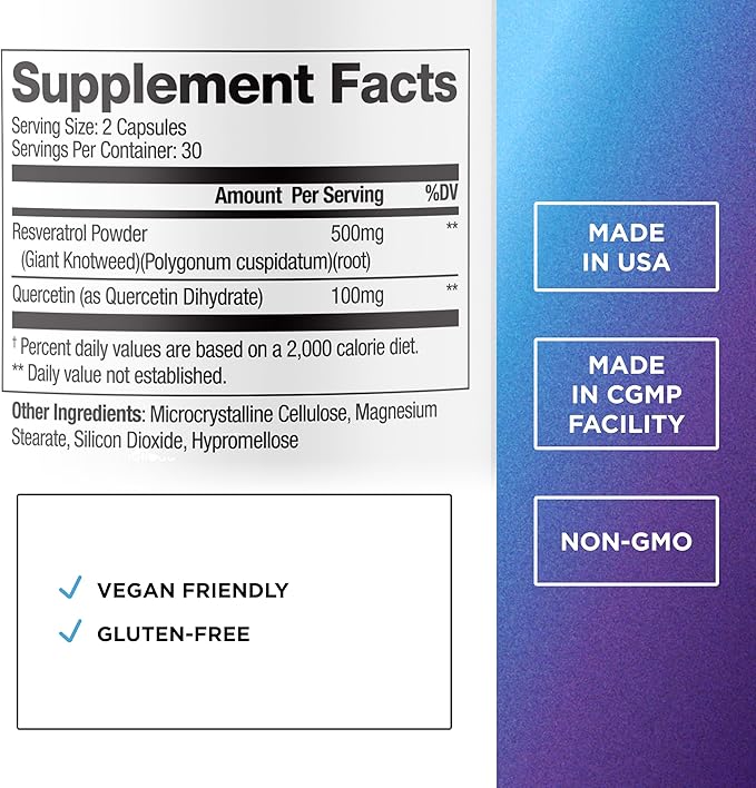 DR. EMIL NUTRITION Resveratrol Supplement - Healthy Aging Supplement with 500mg Resveratrol and 100mg Quercetin - Supports Normal Cellular &amp Cognitive Health Twin Pack