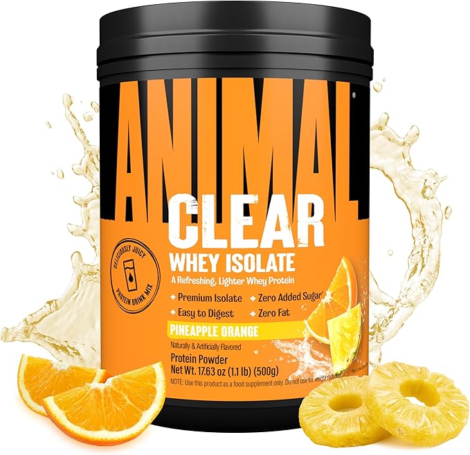 Clear Whey Isolate Protein Powder - Easy to Digest and Mix 5g BCAA Deliciously Juicy Refreshing Anytime Drink for Men and Women Pineapple Orange 500g (20 Servings)