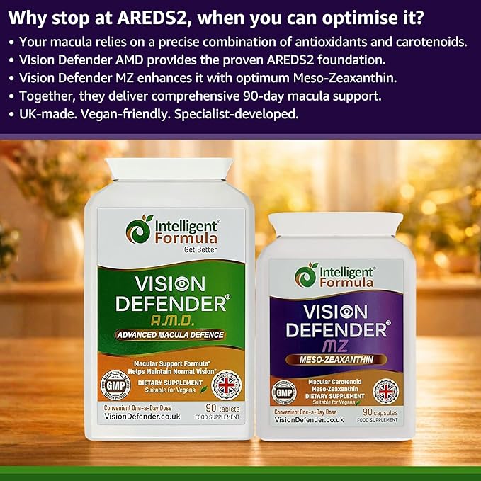 Vision Defender AMD and Vision Defender MZ Macula Health Bundle - AREDS2 Formula Boosted by Optimum High Strength Meso-Zeaxanthin Vegan Health Supplement (90 Days Supply)