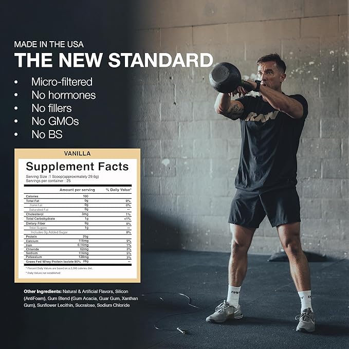RAW Whey Isolate Protein Powder Vanilla (CBUM Itholate) - 100% Grass-Fed Sports Nutrition Powder for Muscle Growth &amp Recovery - Low-Fat Low Carb Naturally Flavored - 25 Servings