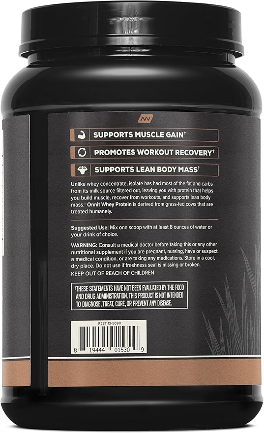 ONNIT Grass Fed Whey Isolate Protein Powder Protein Powder Dietary Supplement to Support Muscle Gain and Workout Recovery 30 Servings per Tub 30.7 oz (Chocolate)