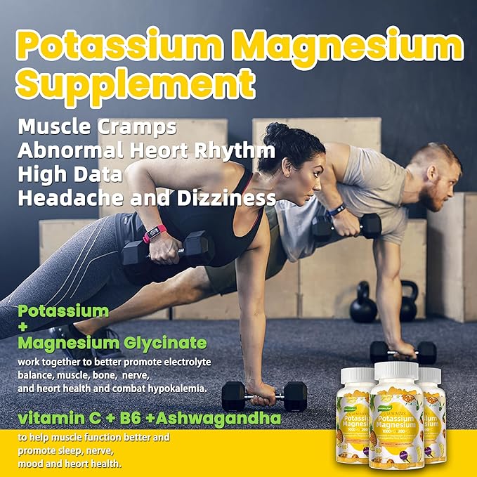 Potassium Magnesium GummiesHigh Absorption Magnesium GlycinateB6D3Potassium Citrate for Leg CrampsMuscleElectroyte for Adults KidsSugar-Free 120 Gummies (Pineapple)
