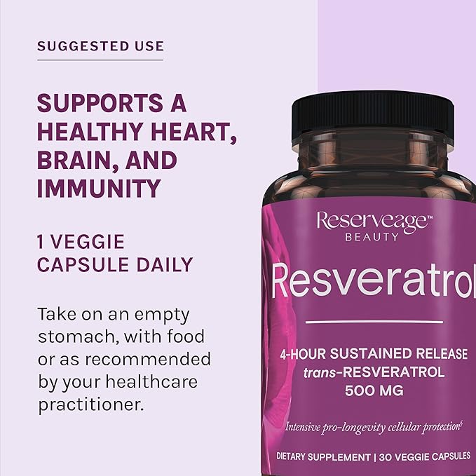Reserveage Beauty Resveratrol 500 mg Antioxidant Supplement for Heart and Cellular Health 30 Caps &amp Keratin Hair Booster with Biotin &amp Resveratrol Hair and Nail Growth Supplement 120 Caps