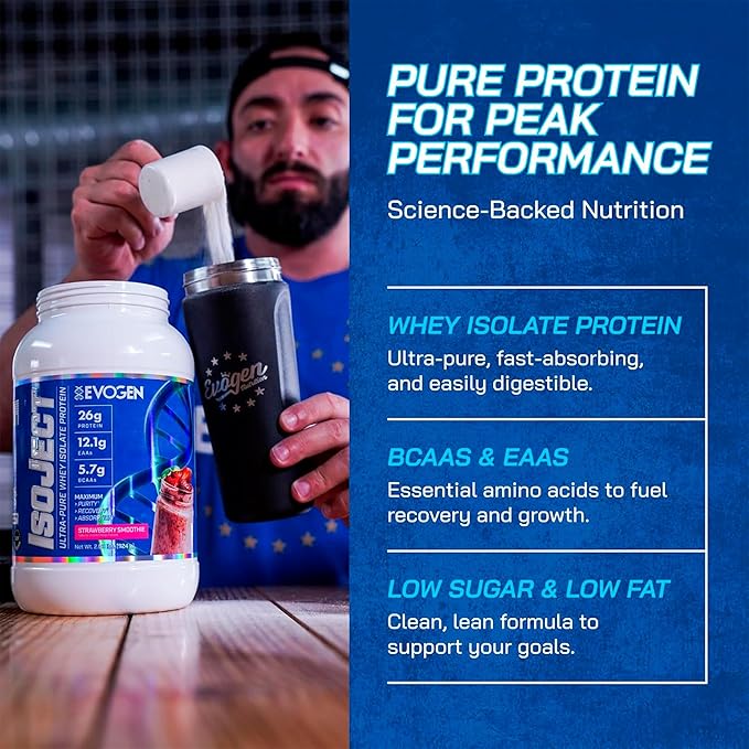 Evogen Isoject - Whey Protein Isolate | Ultra-Pure Whey Protein Powder with Ignitor Enzymes BCAAs and EAAs | Enhanced Absorption &amp Recovery | Strawberry Smoothie | 25 Servings