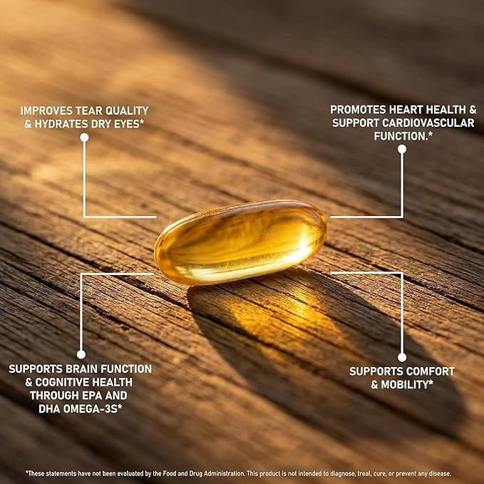 Omega Max No Burp Fish Oil Dietary Supplement - Omega 3 EPA DHA Supplement for Heart Brain and Vision - Premium Fish Oil Co-Developed by NASA 60 ct Enteric Softgels (2000mg/serving)