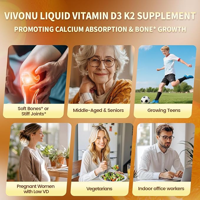 VivoNu Vitamin D3 K2 Drops D3 20000 IU &amp K2 as MK-7 400mcg Orange Flavor Vitamin D Liquid Drops Supplement with Magnesium Calcium Zinc &amp Omega 3 for Immune* Mood* Bone* Health