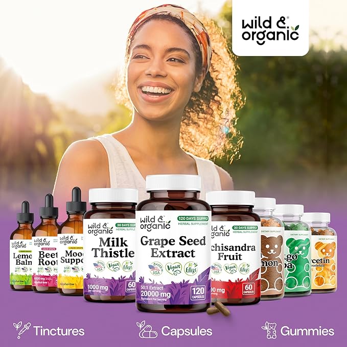Wild &amp Organic Grape Seed Extract Capsules - 20000 mg Strength Grapeseed Extract Equivalent - 95% Polyphenols - 400 mg per Serving - 120 Vegan Capsules - 4 Month Supply - Non-GMO