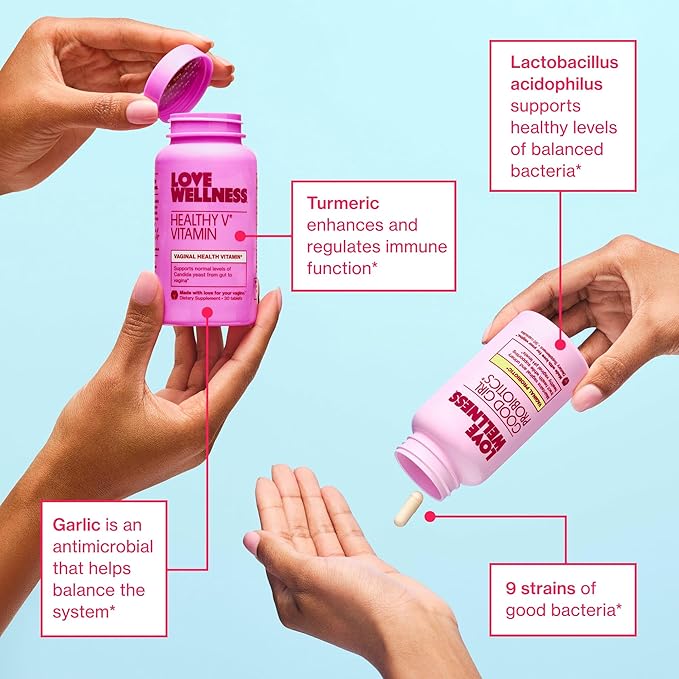 Love Wellness Good Girl Probiotics and Healthy V Vitamin | Womens Wellness Duo | Womens Probiotics Supplements for pH Balance and Vaginal Health
