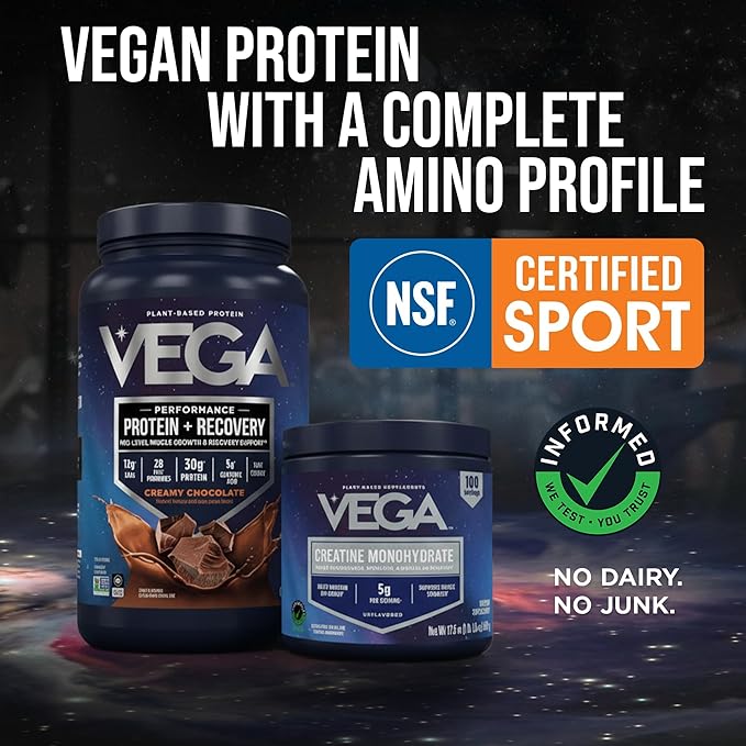 Vega Creatine Monohydrate Powder 17.6oz (100 Servings) Sport Protein &amp Recovery Chocolate Protein Powder 1.8lbs - Plant-Based Protein and Muscle Support