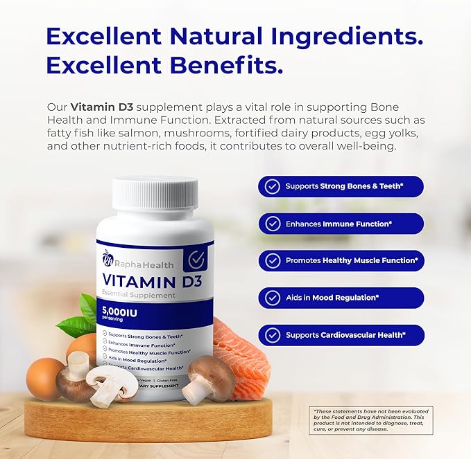 Vitamin D3 High Potency | 5000 IU for Immune Bone and Cardiovascular Support | Enhances Mood and Muscle Function | 120 Softgels - 4 Month Supply