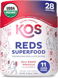 KOS Reds Superfood Powder for Antioxidants - USDA Certified Organic Beet Root Goji Berries Acai Pomegranate Coconut Water &amp Digestion Enzymes- Goji Berry Popsicle Flavor Juice Mix - 28 Serving