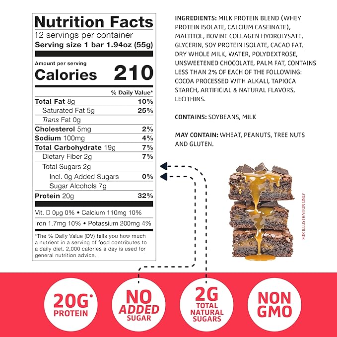 Satisfy Your Crave Protein Bars– High Protein Delicious Snacks– 20g of Protein No Added Sugar– Chocolate Caramel Crisp– Perfect for Breakfast On-the-Go Snack Pantry Staple &amp Office Treat– Non-G