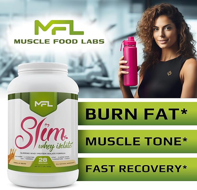 MFL Slim WHEY Protein Powder | 28g Protein | Low Carbs | Slimming Nutritional Shake | Sweetened with Stevia | 2 lbs. (Vanilla)