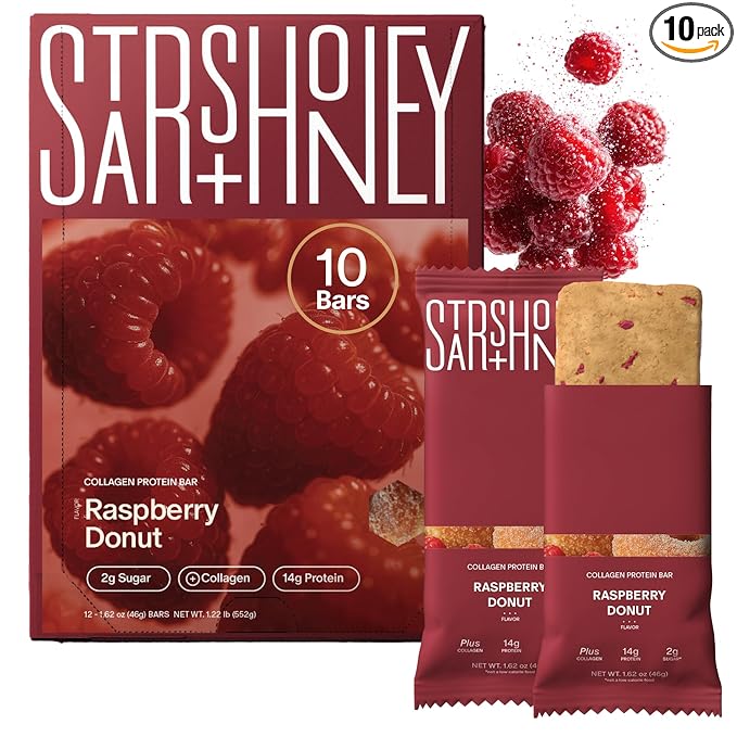Stars + Honey Protein Bars Raspberry Donut 14g Protein 2g Sugar with Collagen Peptides Dairy Free Soy &amp Gluten Free Snacks for Adults Keto Friendly No Seed Oils or Sugar Alcohols 10 Pack