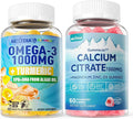 1Pack Sugar Free Calcium Citrate Magnesium Citrate &amp 1Pack Vegan Omega-3 Gummies 1000mg + Turmeric