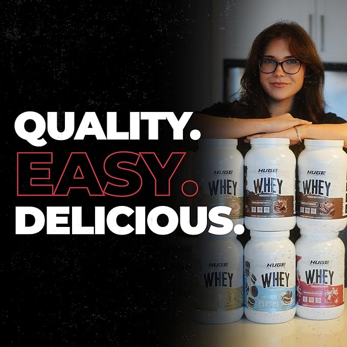 Huge Whey Protein Powder for Muscle Gain 25g Protein 12g EAAs Supports Muscle Growth Performance &amp Recovery (White Chocolate Raspberry 30 Servings)