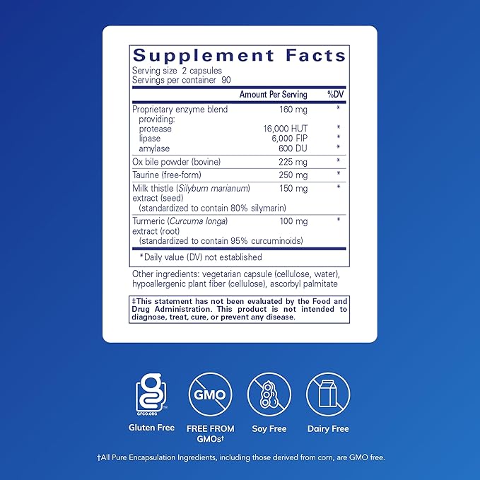 Pure Encapsulations Digestion GB - Digestive Enzyme Supplement - for Gallbladder Support &amp Gut Health* - with Bile Salts &amp Digestive Enzymes Blend - Gluten Free &amp Non-GMO - 180 Capsules