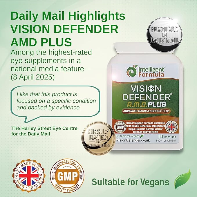 Vision Defender Plus Eye Supplement: AREDS2 Formula Vitamins Minerals (Lutein Zinc) Enhanced with Meso-Zeaxanthin for Complete Eyes/Eyesight Health Care &amp Support. 60 Easy-to-Swallow Vegan Capsu