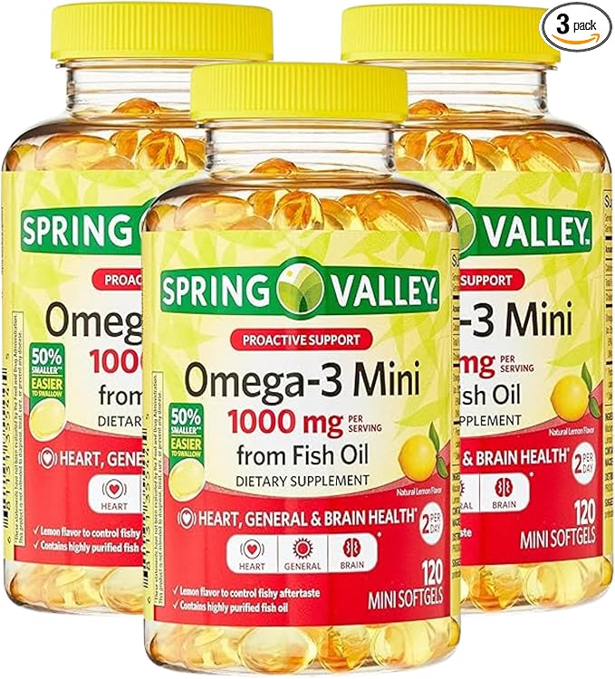 Omega 3 Mini 1000mg from Fish Oil – 120 Softgels Lemon Flavor Fish Oil Omega 3 Supplements with EPA DHA Fatty Acid Supplement Easy to Swallow (Pack of 3)