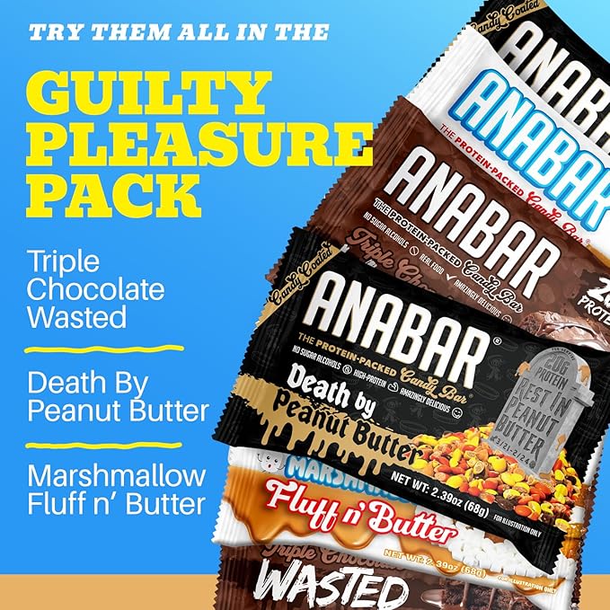 Anabar Protein Bar Variety Packs The Protein-Packed Candy Bar World's Best Tasting Protein Bar No Sugar Alcohols High Protein Amazingly Delicious 20 Grams of Protein (12 Bars Guilty Pleasure Pa