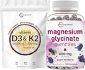 Micro Ingredients Magnesium Glycinate Gummies &amp Vitamin D3 10000IU + K2 Softgels | Bundle | Natural Grape Blueberry Flavor | Potent Elemental + Chelated Form | D &amp K Sunshine Vitamins + Cocon