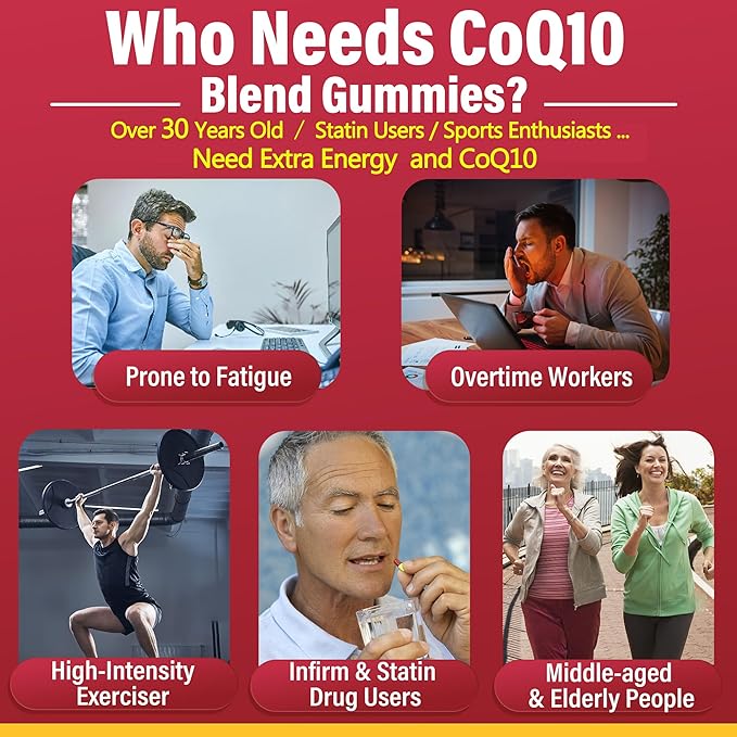 Sugar Free CoQ10 Gummies 200mg/400mg w/ Methyl B12 1000mcg B6 Rhodiola Rosea &amp Panax Ginseng Ultra Absorption CoQ10 Supplement for Energy Hear-t Health Antioxidant &amp Brain Support60-Day