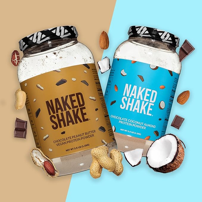 NAKED Shake - Chocolate Peanut Butter Protein Powder - Vegan Protein Powder from US &amp Canadian Farms with MCT Oil NSF Certified Gluten-Free Soy-Free No GMOs or Artificial Sweeteners - 30 Servi