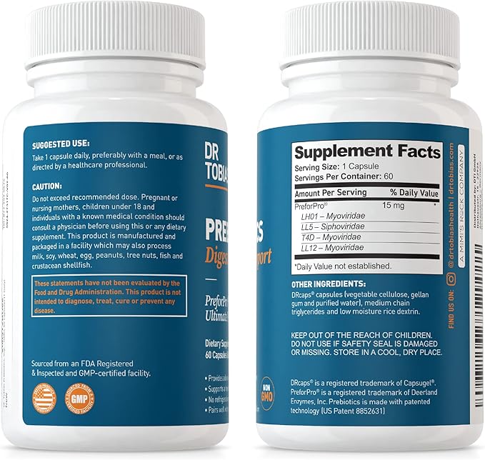 Dr. Tobias Candida Support &amp Prebiotics Bundle – Gut Cleanse Detox Flora Balance &amp Immune Support with Oregano Caprylic Acid &amp PreforPro Prebiotic Capsules