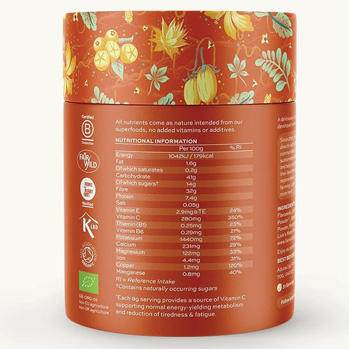 Aduna Organic Energy Superfood Blend | 100% Natural Stir-in Blend With 10+ Superfoods for Natural Energy Focus &amp Reduced Tiredness | Vegan Powder for Yogurt Juices &amp Smoothies | 250g