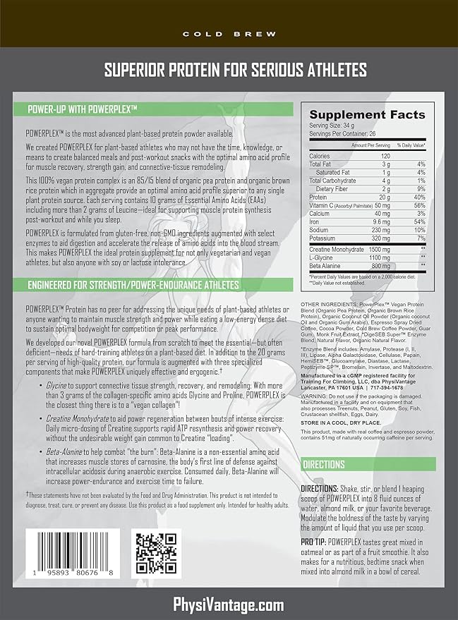 PhysiVantage POWERPLEX Vegan Protein Powder Collagen Alternative - Organic Plant-Based Pea &amp Rice Protein Dairy-Free Muscle &amp Joint Support Monk Fruit Sweetened 2 lb (Cold Brew - Mocha Fla