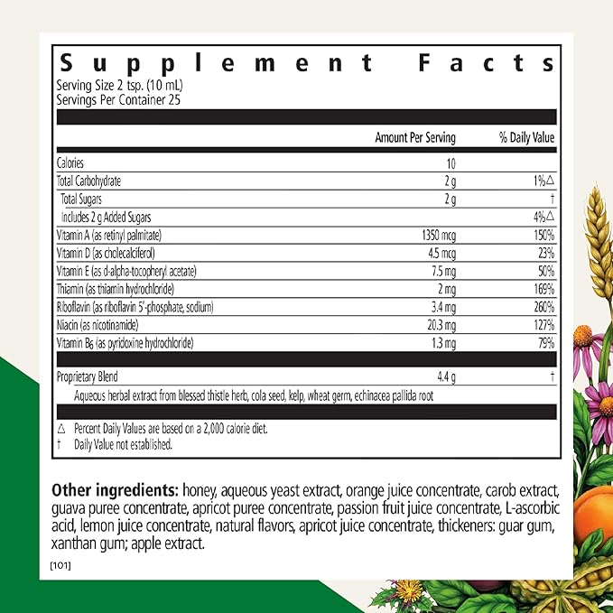 Floradix Epresat Adult Liquid Multivitamin - Herbal Supplement - Daily Supplement with Vitamin A D B6 Milk Thistle &amp More - Supports Energy &amp Liver Health - Vegetarian Non-GMO - 8.5 fl oz