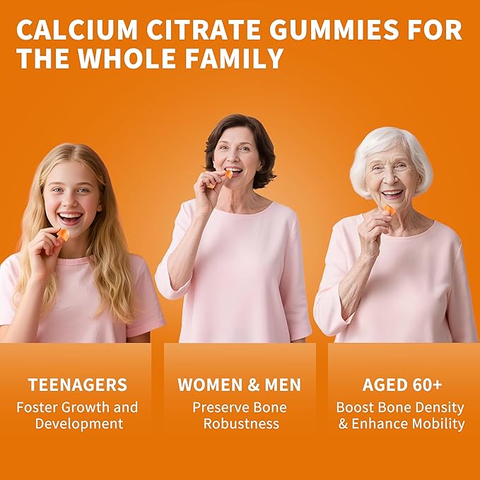(2 Pack)Calcium Citrate 1200mg with Vitamin D3 Gummies for women &amp MenCalcium Citrate Supplements for Bone &amp Teeth SupportHigh Absorption-Easy to Digest Sugar FreeVeganOrange Flavor60 Da