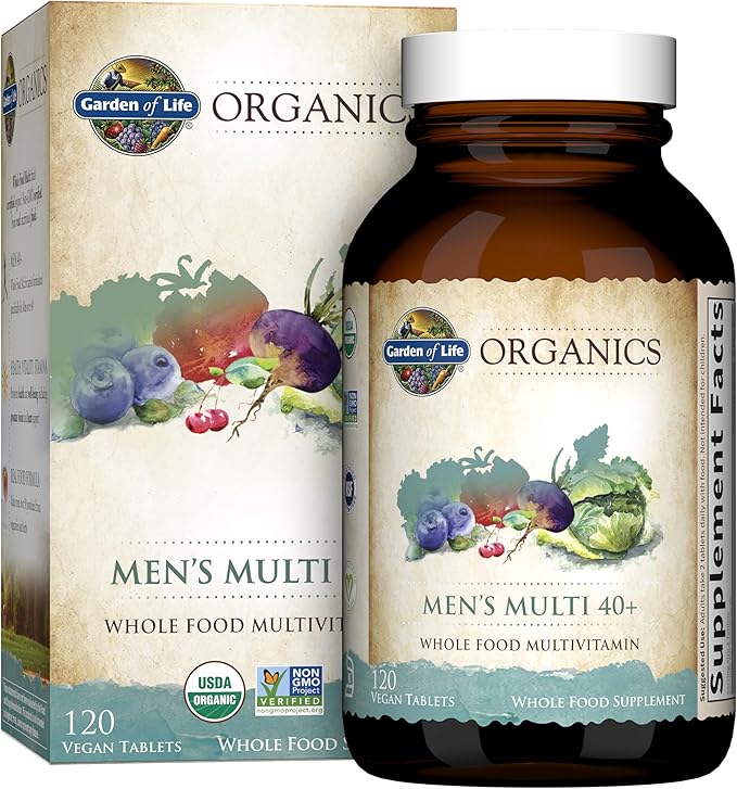 Garden of Life Organics Men's Multi 40+ 120 Tablets &amp Raw D3 5000 IU 60 Capsules Bundle